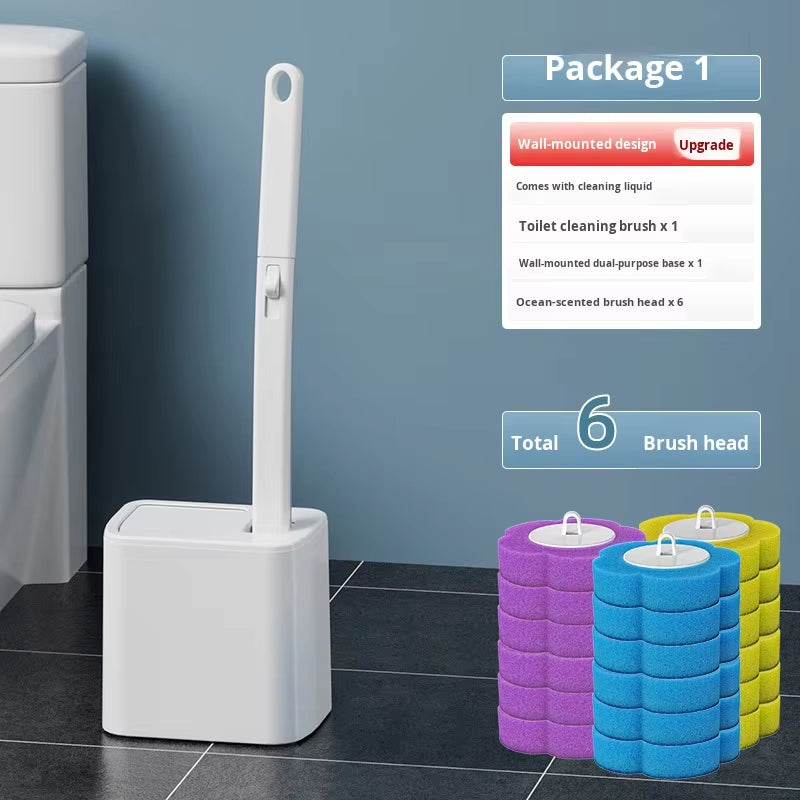New Plastic One-Piece Automatic Flip Cover Toilet Brush Set with Base and Disposable Cleaning Brush
