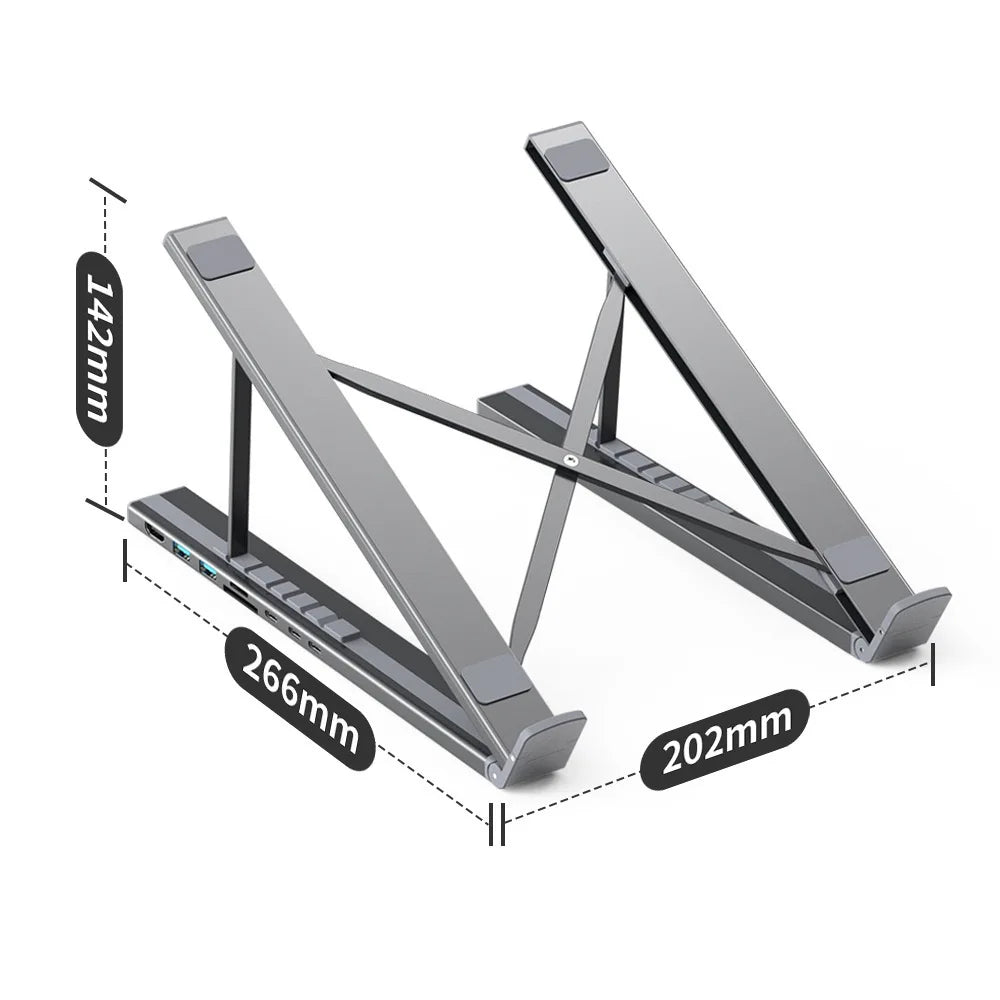 Aluminum Docking Station for Mobile Phone 8 Ports Usb C Hub HD 4K USB3.0 Multifunction 8 in 1 USB C HUB Foldable Laptop Stand