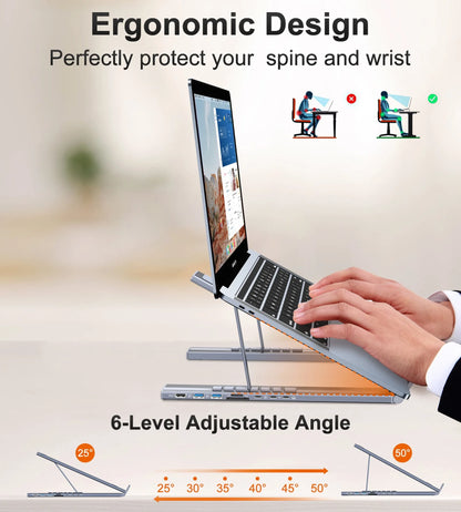 Aluminum Docking Station for Mobile Phone 8 Ports Usb C Hub HD 4K USB3.0 Multifunction 8 in 1 USB C HUB Foldable Laptop Stand