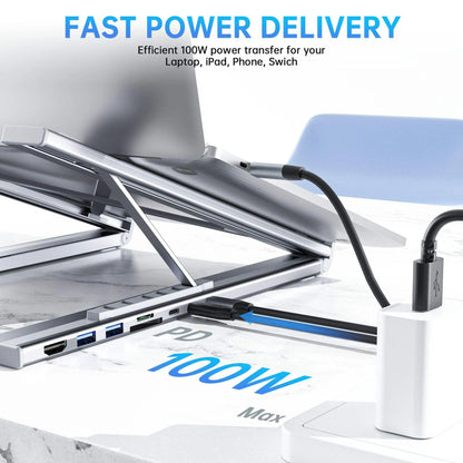 Aluminum Docking Station for Mobile Phone 8 Ports Usb C Hub HD 4K USB3.0 Multifunction 8 in 1 USB C HUB Foldable Laptop Stand