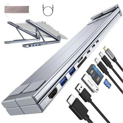 Aluminum Docking Station for Mobile Phone 8 Ports Usb C Hub HD 4K USB3.0 Multifunction 8 in 1 USB C HUB Foldable Laptop Stand