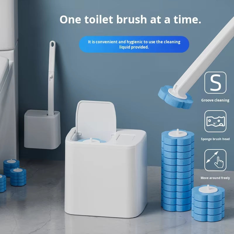 New Plastic One-Piece Automatic Flip Cover Toilet Brush Set with Base and Disposable Cleaning Brush