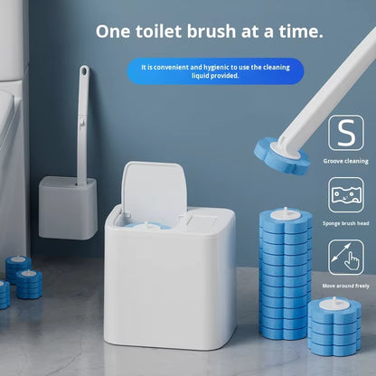 New Plastic One-Piece Automatic Flip Cover Toilet Brush Set with Base and Disposable Cleaning Brush