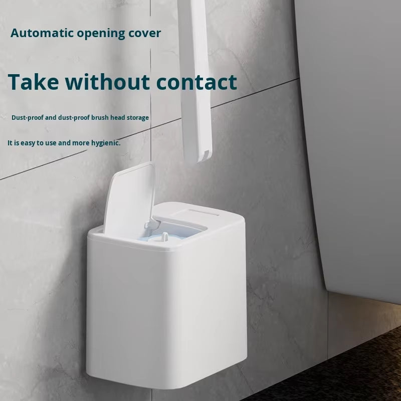 New Plastic One-Piece Automatic Flip Cover Toilet Brush Set with Base and Disposable Cleaning Brush