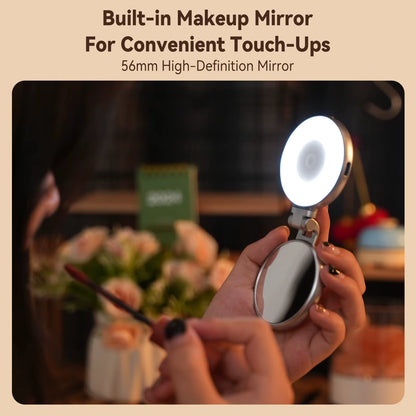 TELESIN Mini Fill Light Rechargeable 3 Modes Adjustable 180° Flip & Built-In Mirror Magnetic Mobile Phone Selfie Ring Light