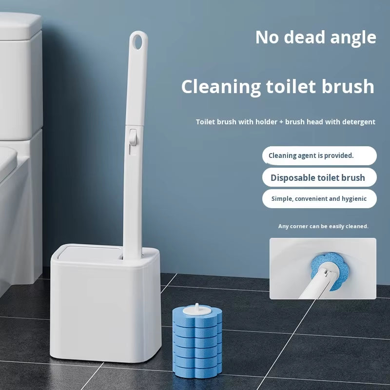 New Plastic One-Piece Automatic Flip Cover Toilet Brush Set with Base and Disposable Cleaning Brush